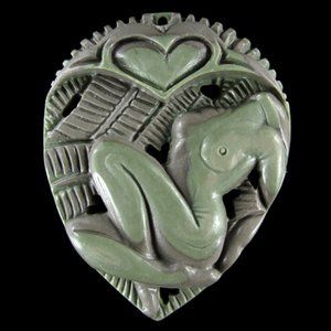 Carved Women Jasper Ribbon Pendant